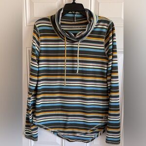 Kavu Pullover Women S Blue Aztec Stripe Print Cowl Neck Long Sleeve Skylar Shirt